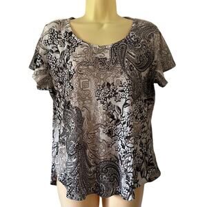 Croft & Barrow Size L Paisley & Floral Print Embellished Knit Top